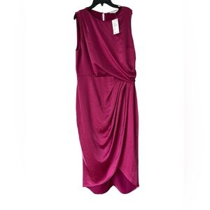 Magenta Satin Rouched Sexy Cocktail Dress - Large